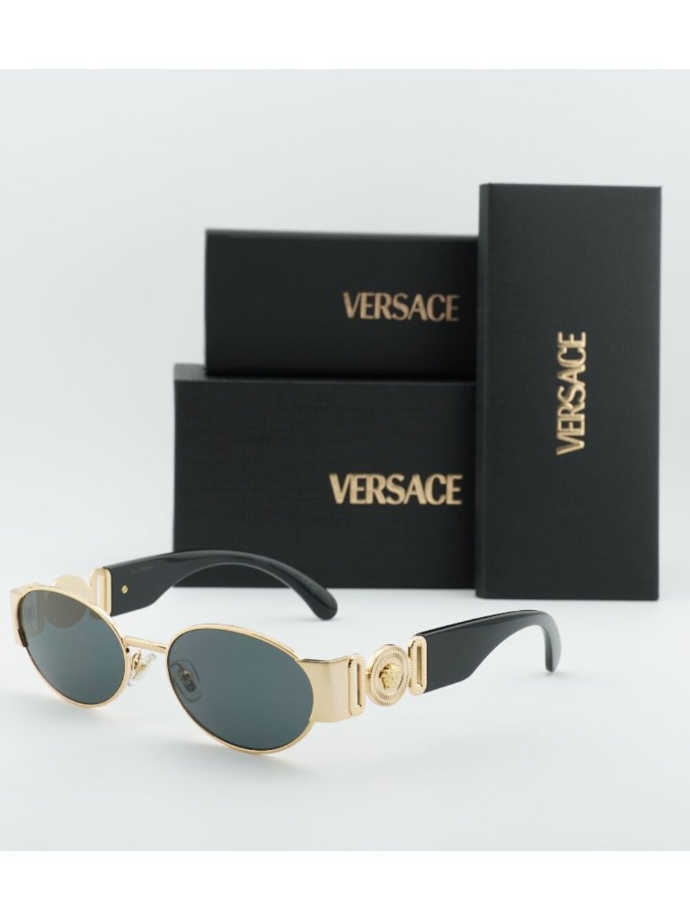 Versace VE2299 1002/87 Oval Sunglasses - Gold / Dark Grey